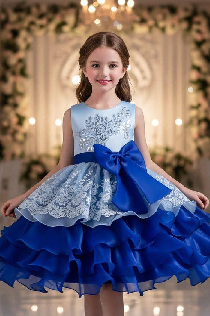 Sleeveless Round Neck Knee Length Tiered Ruffled Organza Lace Flower Girl Dresses 1030684537827