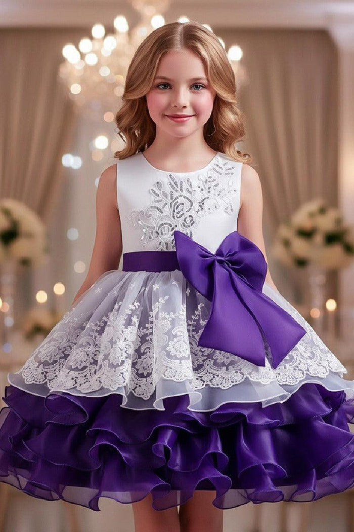 Sleeveless Round Neck Knee Length Tiered Ruffled Organza Lace Flower Girl Dresses 1030684537827