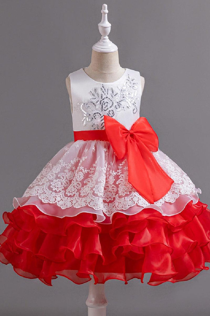 Sleeveless Round Neck Knee Length Tiered Ruffled Organza Lace Flower Girl Dresses 1030684537827