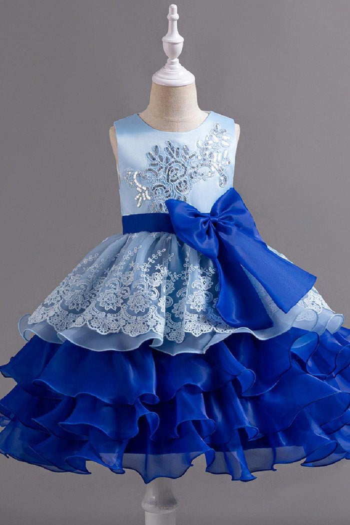 Sleeveless Round Neck Knee Length Tiered Ruffled Organza Lace Flower Girl Dresses 1030684537827