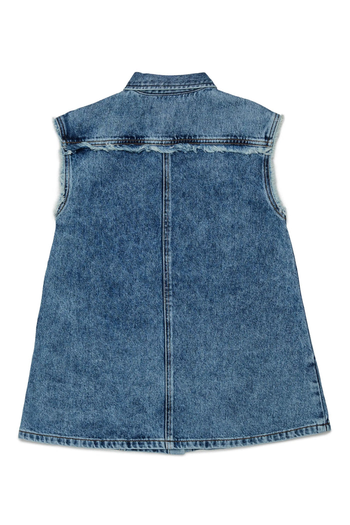 Sleeveless shirt dress in marble-effect denim