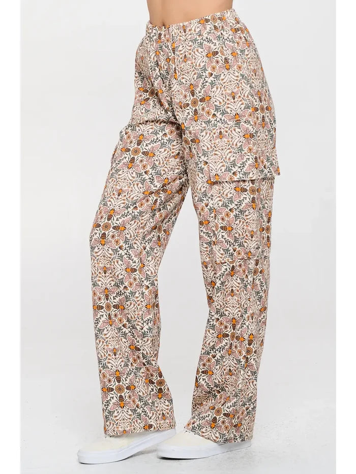 SM Wardrobe - Bee Floral Print Cargo Pants