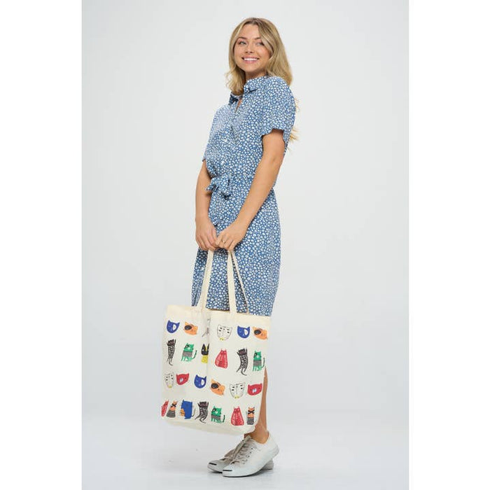 SM Wardrobe- Colorful Cartoon Cat Face Tote Bag