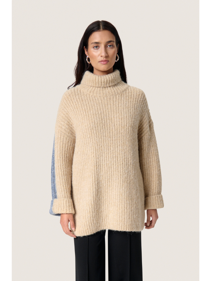 Soaked in Luxury SLPleoni Highneck Pullover Beige & Blue