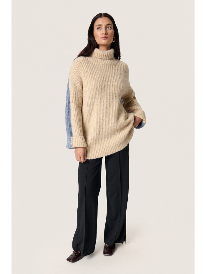 Soaked in Luxury SLPleoni Highneck Pullover Beige & Blue
