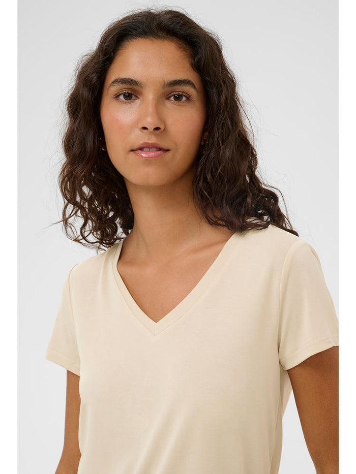 Soaked SLColumbine V-Neck Short Sleeve Top Oatmeal
