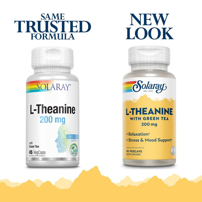 Solaray L - Theanine - 45 VegCaps - 200 mg + 100 mg Green Tea Leaf - The Oasis of Health