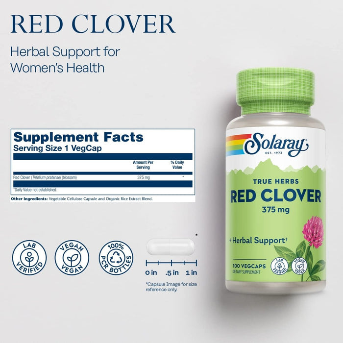 Solaray Red Clover Blossom, Veg Cap (Btl - Plastic) 375mg | 100ct - The Oasis of Health