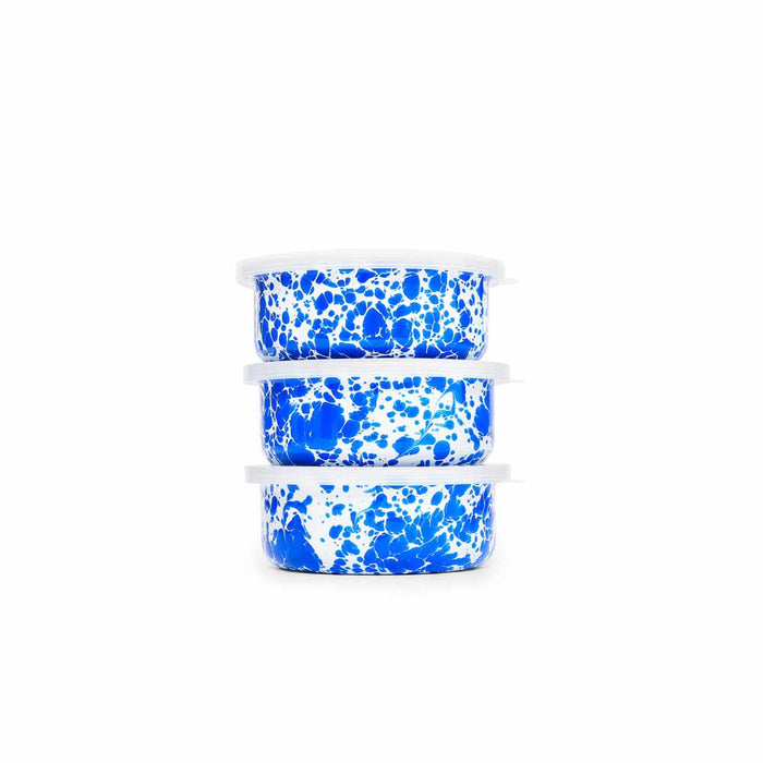Splatter Enamelware 3-pc Storage Bowl Set (Blue) - Deer Creek Mercantile