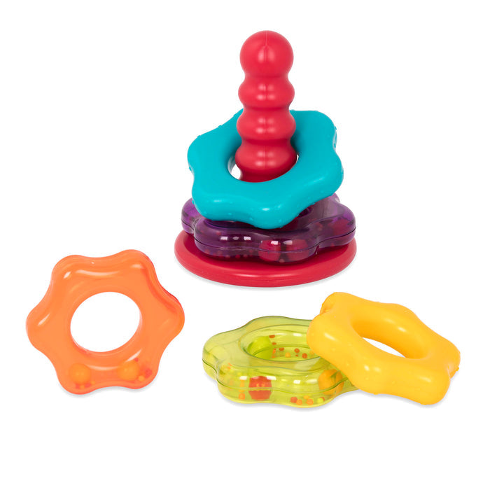 Colorful stacking ring toys.