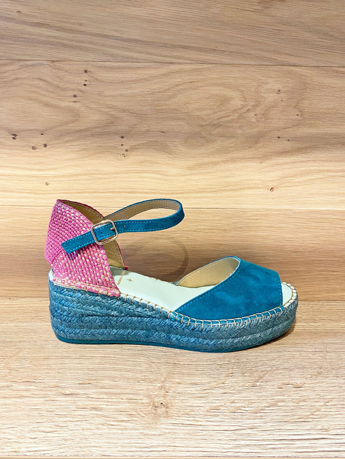 Star Love Dalim Open Toe Espadrille Wedges Turquoise & Pink
