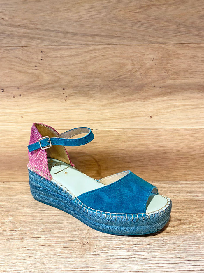 Star Love Dalim Open Toe Espadrille Wedges Turquoise & Pink