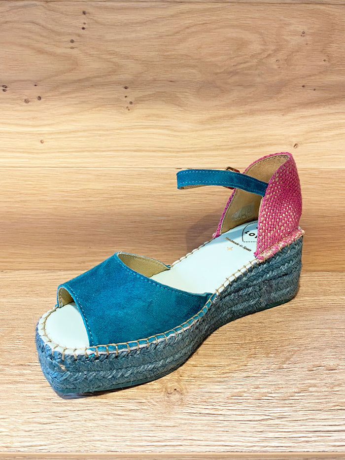 Star Love Dalim Open Toe Espadrille Wedges Turquoise & Pink