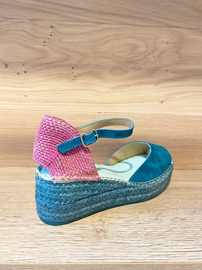 Star Love Dalim Open Toe Espadrille Wedges Turquoise & Pink
