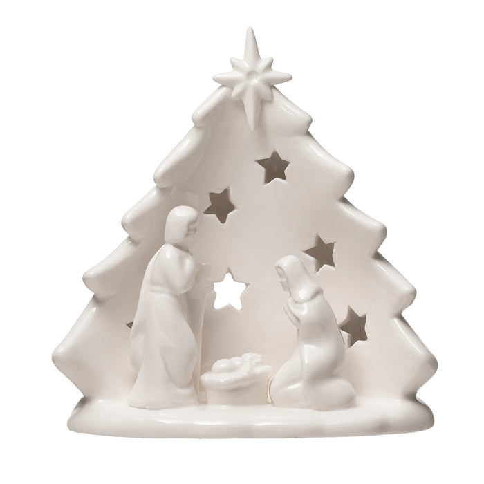 Stoneware Holy Family With Tree