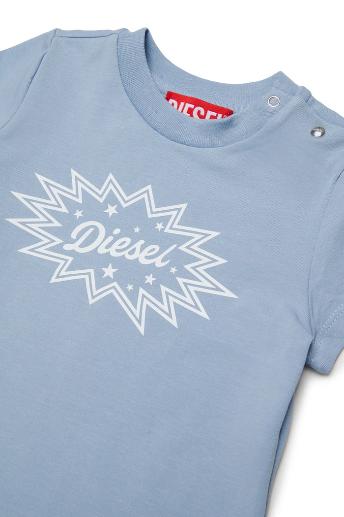 Stretch-cotton T-shirt with starburst logo print