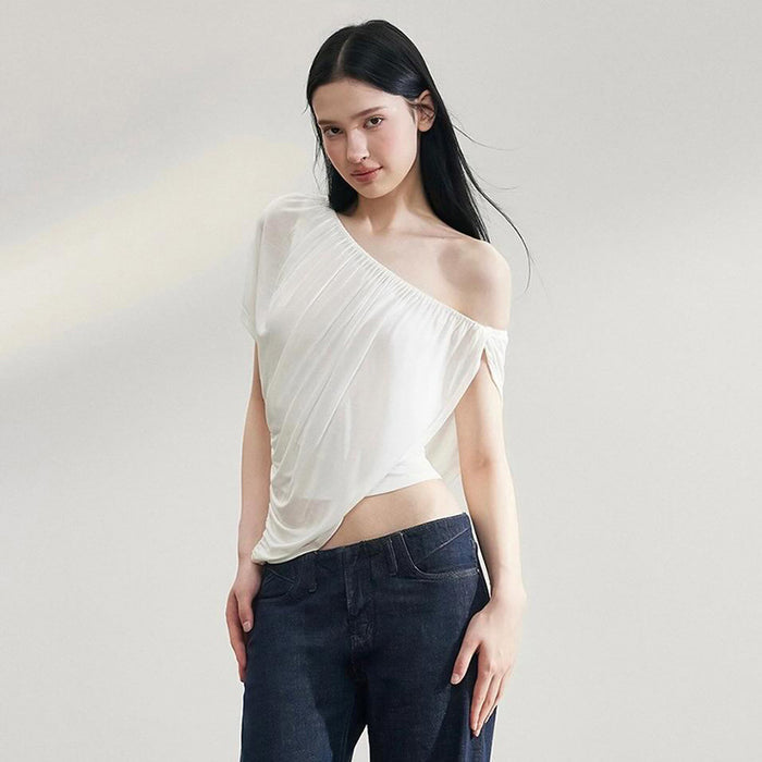 Strobe One Shoulder Solid Top - White