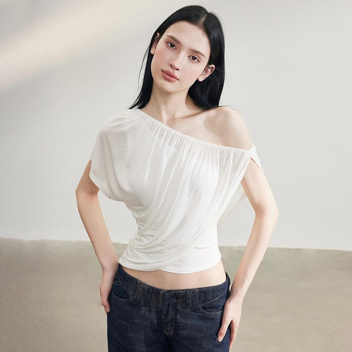 Strobe One Shoulder Solid Top - White