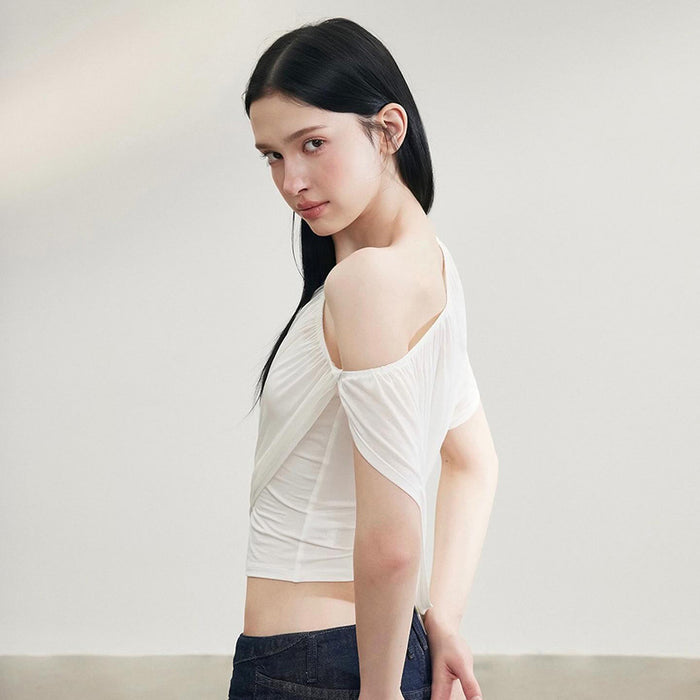 Strobe One Shoulder Solid Top - White