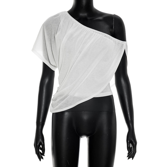 Strobe One Shoulder Solid Top - White
