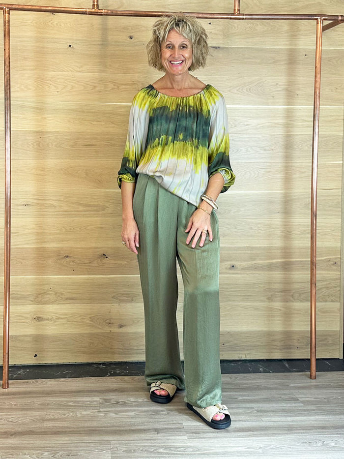 Summum Silky Touch Wide Leg Trousers Combat Green