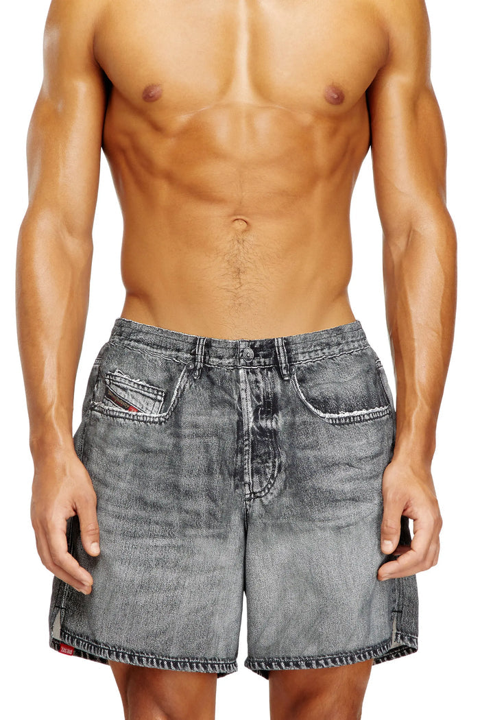 Swim shorts with denim trompe l'oeil print