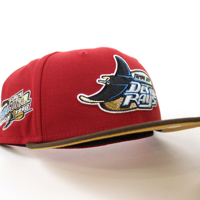 Tampa Bay Devil Rays INAUGURAL SEASON 1998 New Era 59Fifty Fitted Hat (PINOT RED WALNUT PANAMA TAN UnderBrim)