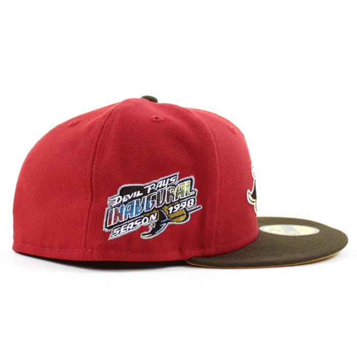 Tampa Bay Devil Rays INAUGURAL SEASON 1998 New Era 59Fifty Fitted Hat (PINOT RED WALNUT PANAMA TAN UnderBrim)