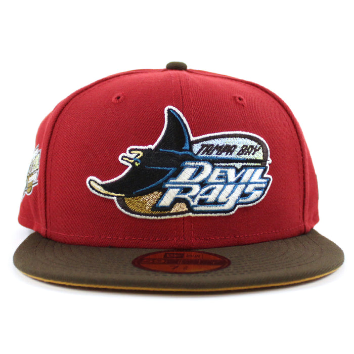 Tampa Bay Devil Rays INAUGURAL SEASON 1998 New Era 59Fifty Fitted Hat (PINOT RED WALNUT PANAMA TAN UnderBrim)