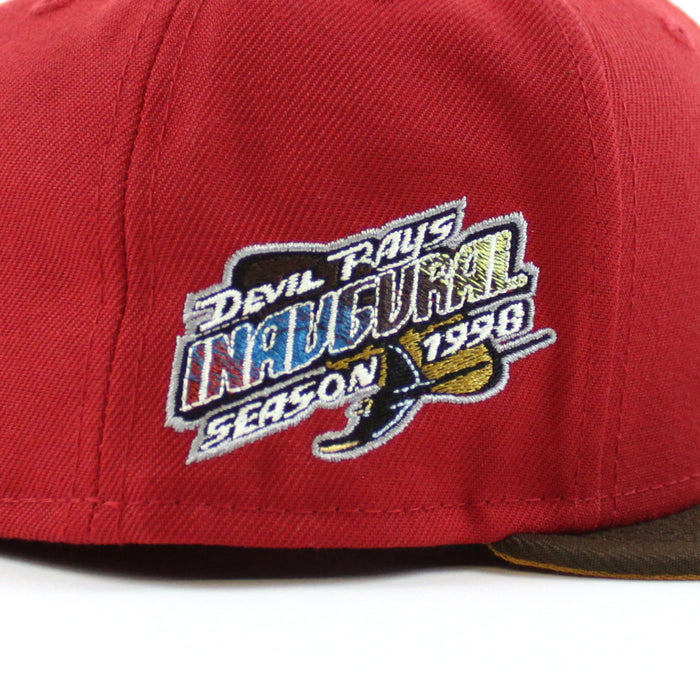 Tampa Bay Devil Rays INAUGURAL SEASON 1998 New Era 59Fifty Fitted Hat (PINOT RED WALNUT PANAMA TAN UnderBrim)