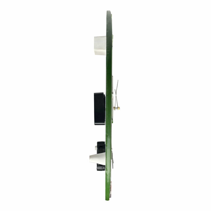 Side view of Tee Time Poly Resin Clock and Thermometer mounted on a green post with mounting brackets