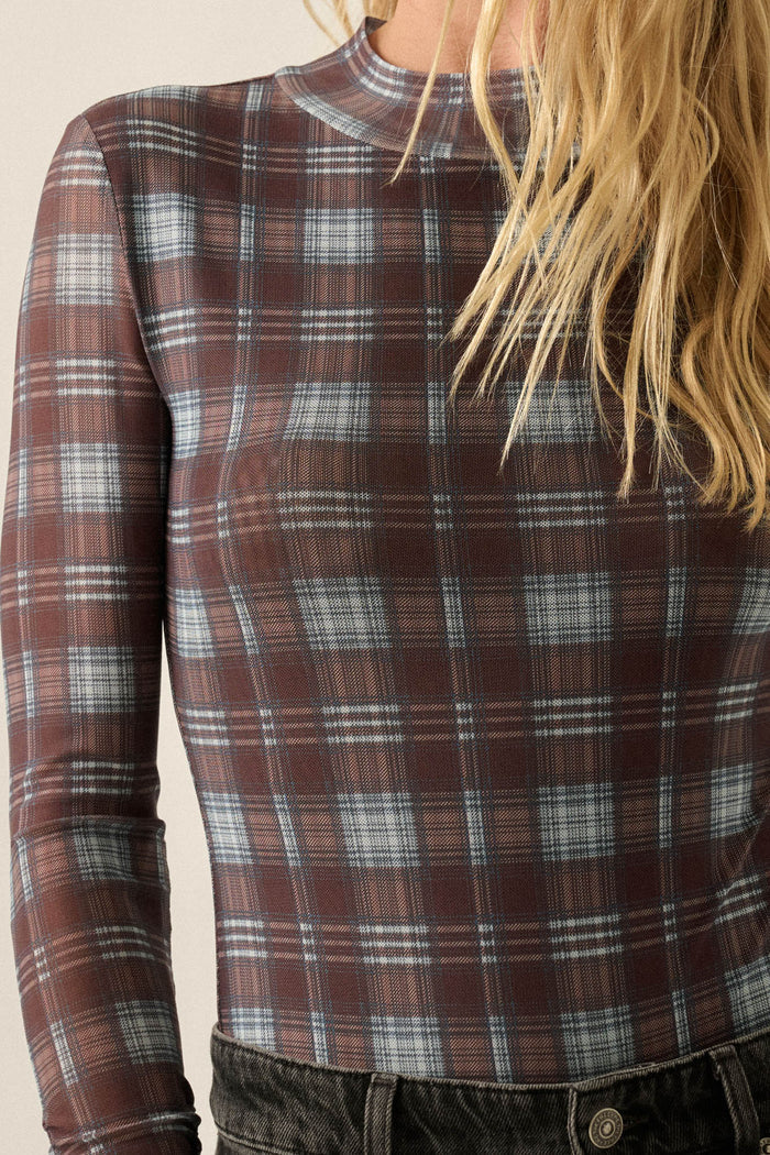 Totally Tartan Plaid Mesh Mock-Neck Bodysuit - ShopPromesa