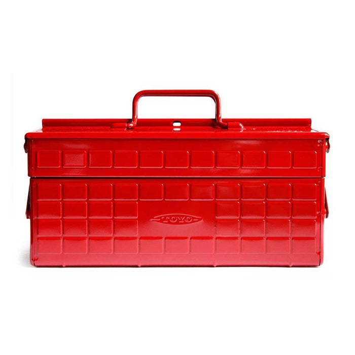 Red Toyo steel two level medium toolbox on white background