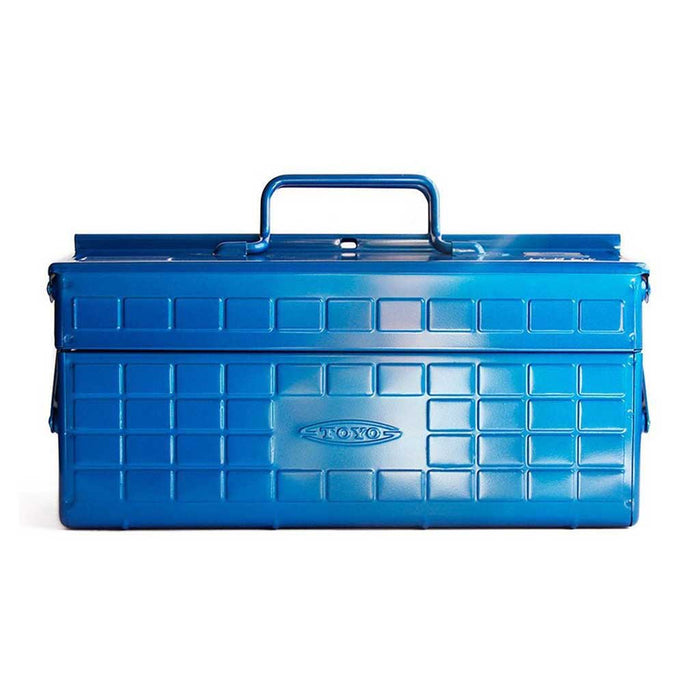 Blue Toyo steel two level medium toolbox on white background