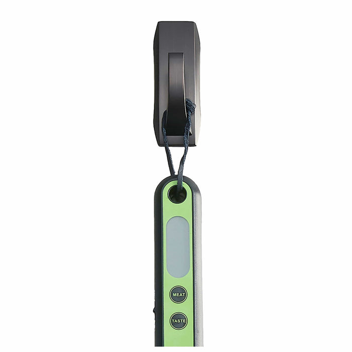 TruTemp Programmable Fork Thermometer close up with dark handle and green accent