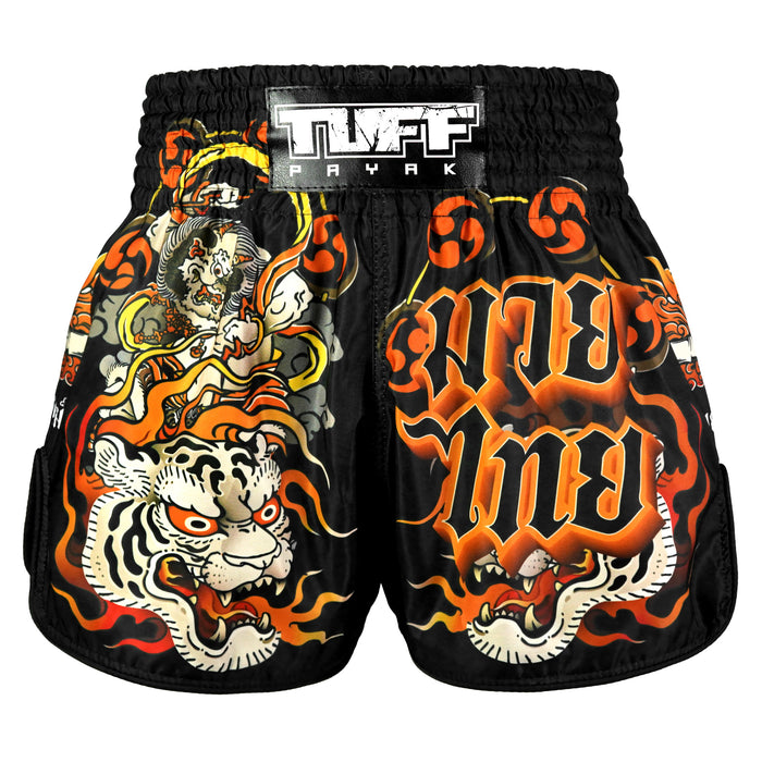 TUFFPAYAK Muay Thai Shorts Boxing Trunks Retro Style (TPY-RMS001-BLK)