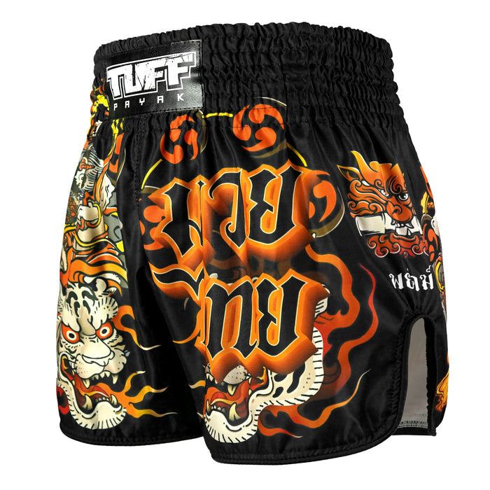 TUFFPAYAK Muay Thai Shorts Boxing Trunks Retro Style (TPY-RMS001-BLK)