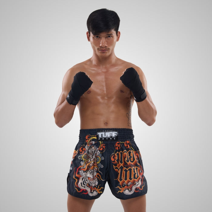 TUFFPAYAK Muay Thai Shorts Boxing Trunks Retro Style (TPY-RMS001-BLK)