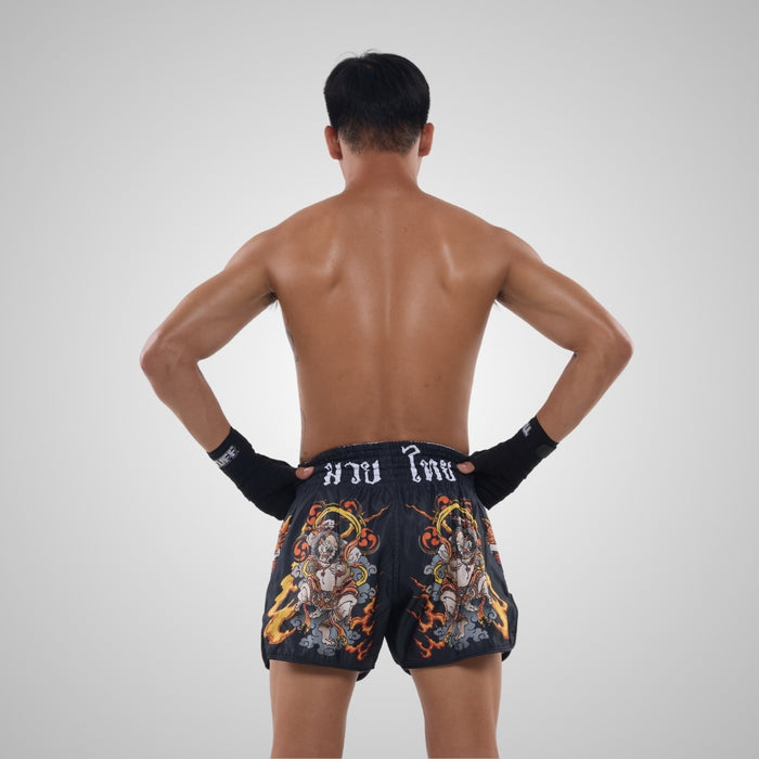 TUFFPAYAK Muay Thai Shorts Boxing Trunks Retro Style (TPY-RMS001-BLK)