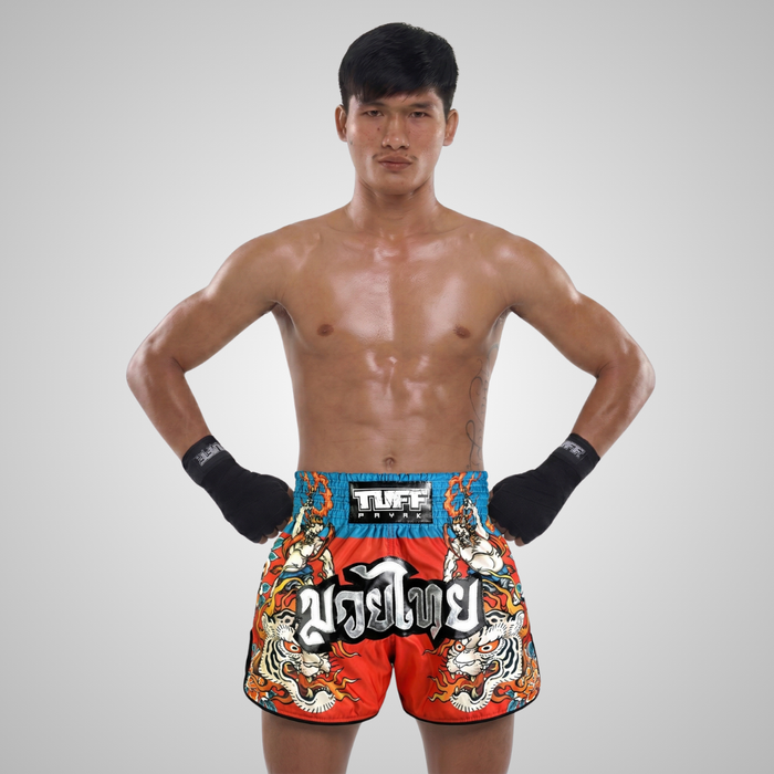TUFFPAYAK Muay Thai Shorts Boxing Trunks Retro Style (TPY-RMS002-RED)