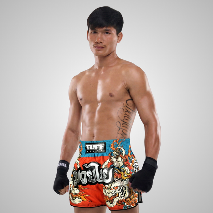 TUFFPAYAK Muay Thai Shorts Boxing Trunks Retro Style (TPY-RMS002-RED)