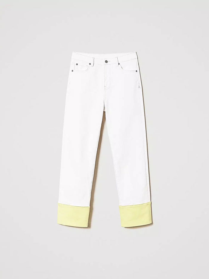 Twinset Cotton Trousers with Folded Hem White