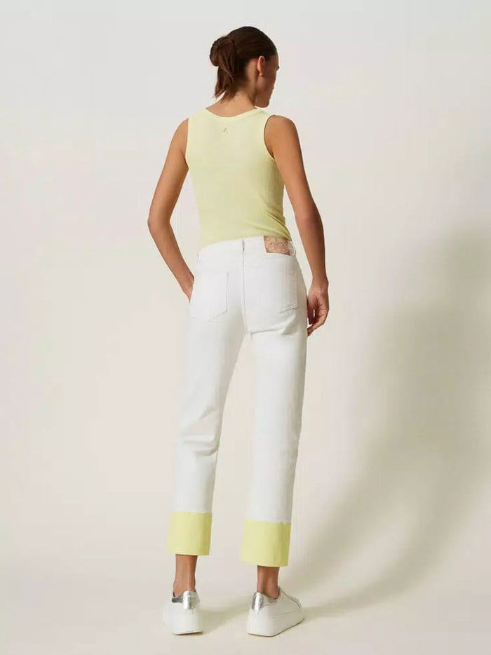 Twinset Cotton Trousers with Folded Hem White