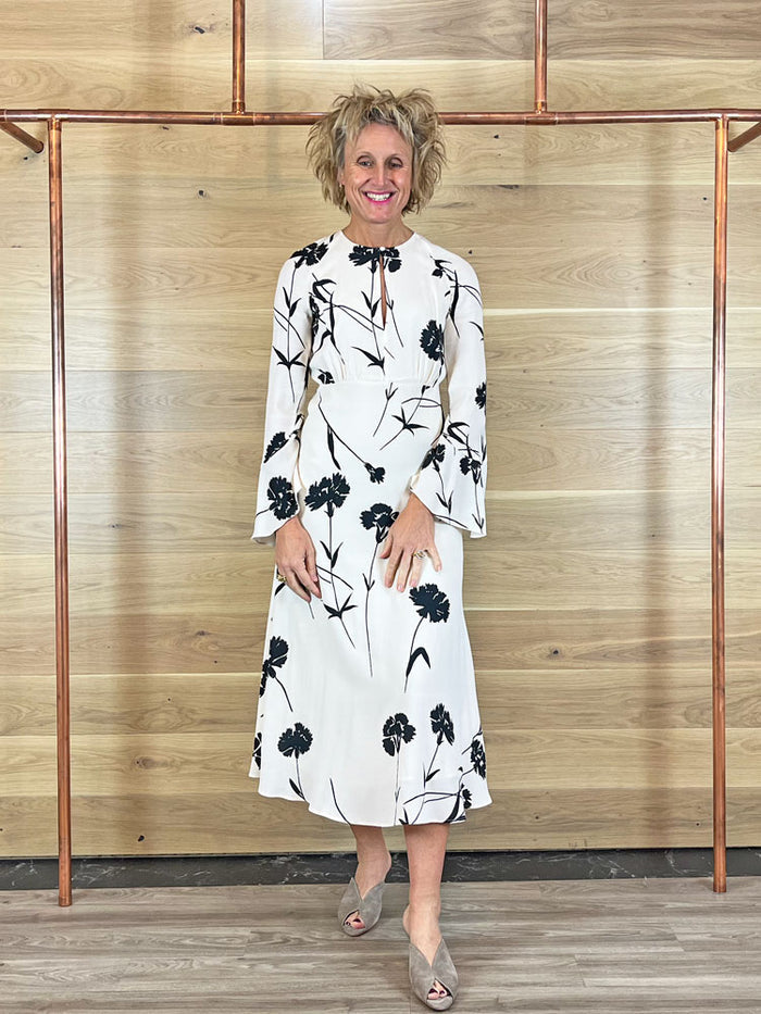 Twinset Dress Black Carnation and Snow Print