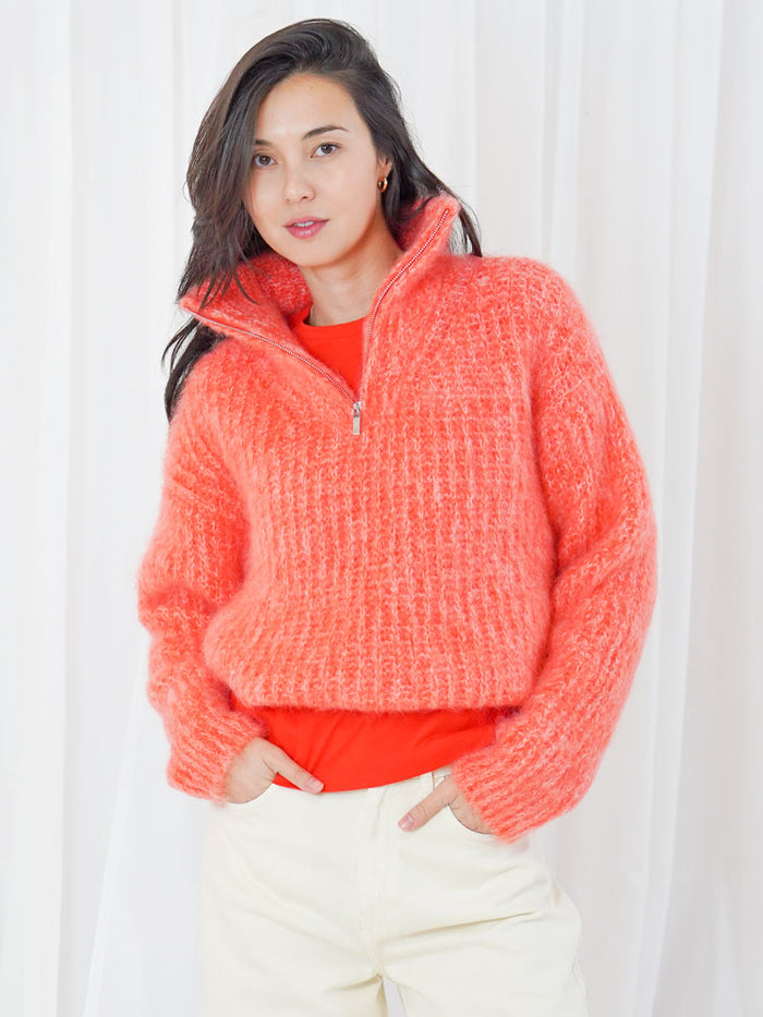 TWNS The Label Arana Over-Sized Half Zip Funnel Neck Sweater Fire Snow