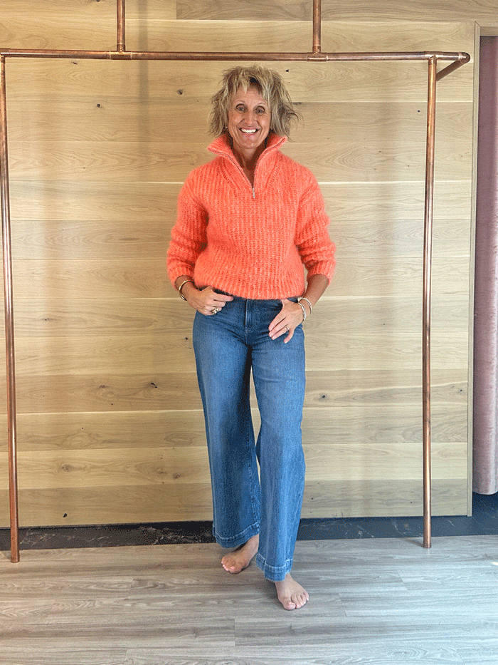 TWNS The Label Arana Over-Sized Half Zip Funnel Neck Sweater Fire Snow