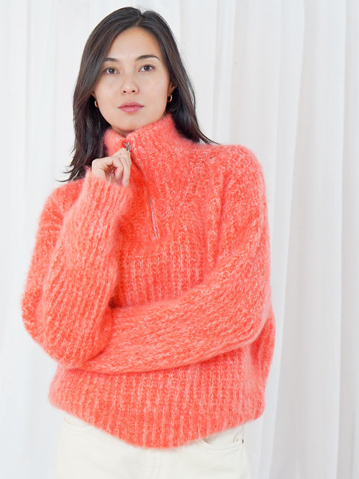 TWNS The Label Arana Over-Sized Half Zip Funnel Neck Sweater Fire Snow