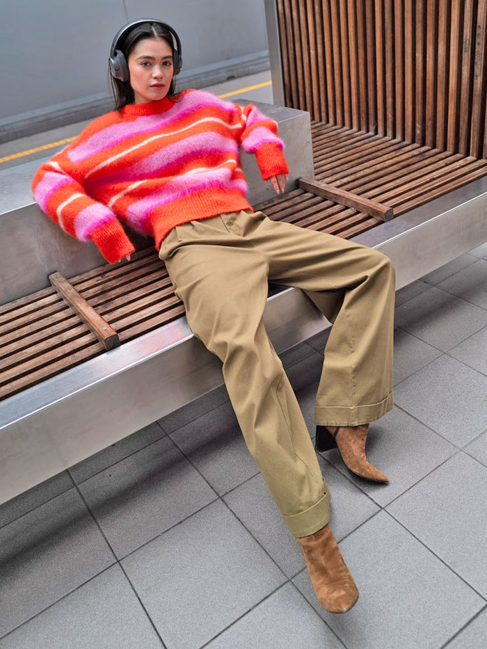 TWNS The Label Kale Striped Round Neck Sweater Fire
