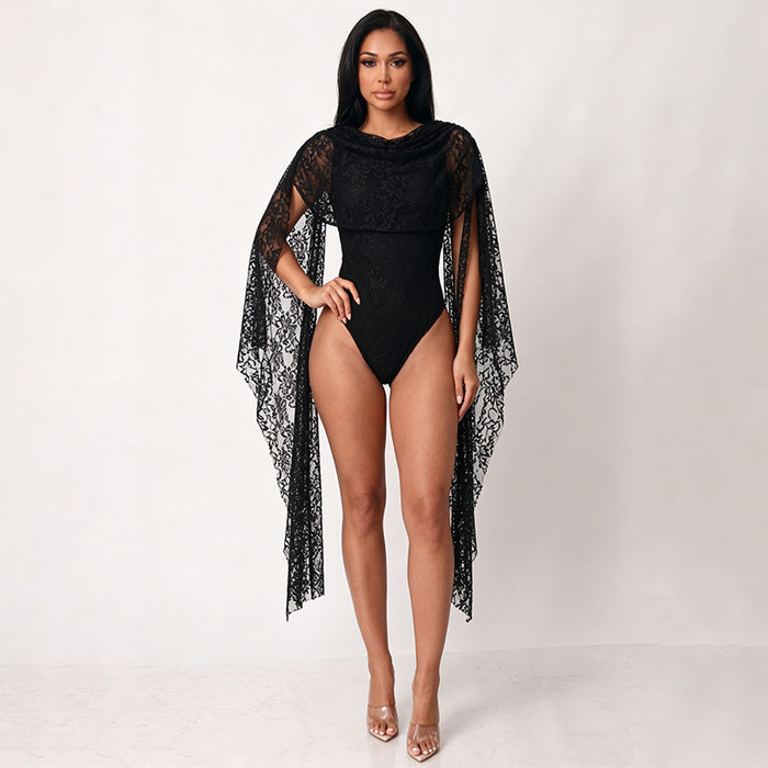 Vadar Lace Sleeve Bodysuit - Black