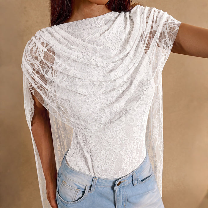Vadar Lace Sleeve Bodysuit - White